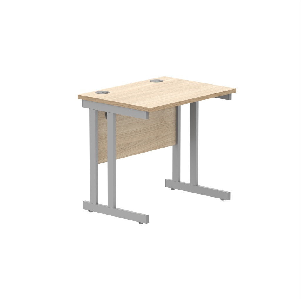 Office Rectangular Desk With Steel Double Upright Cantilever Frame (Fsc) | 800X600 | Canadian Oak/Silver