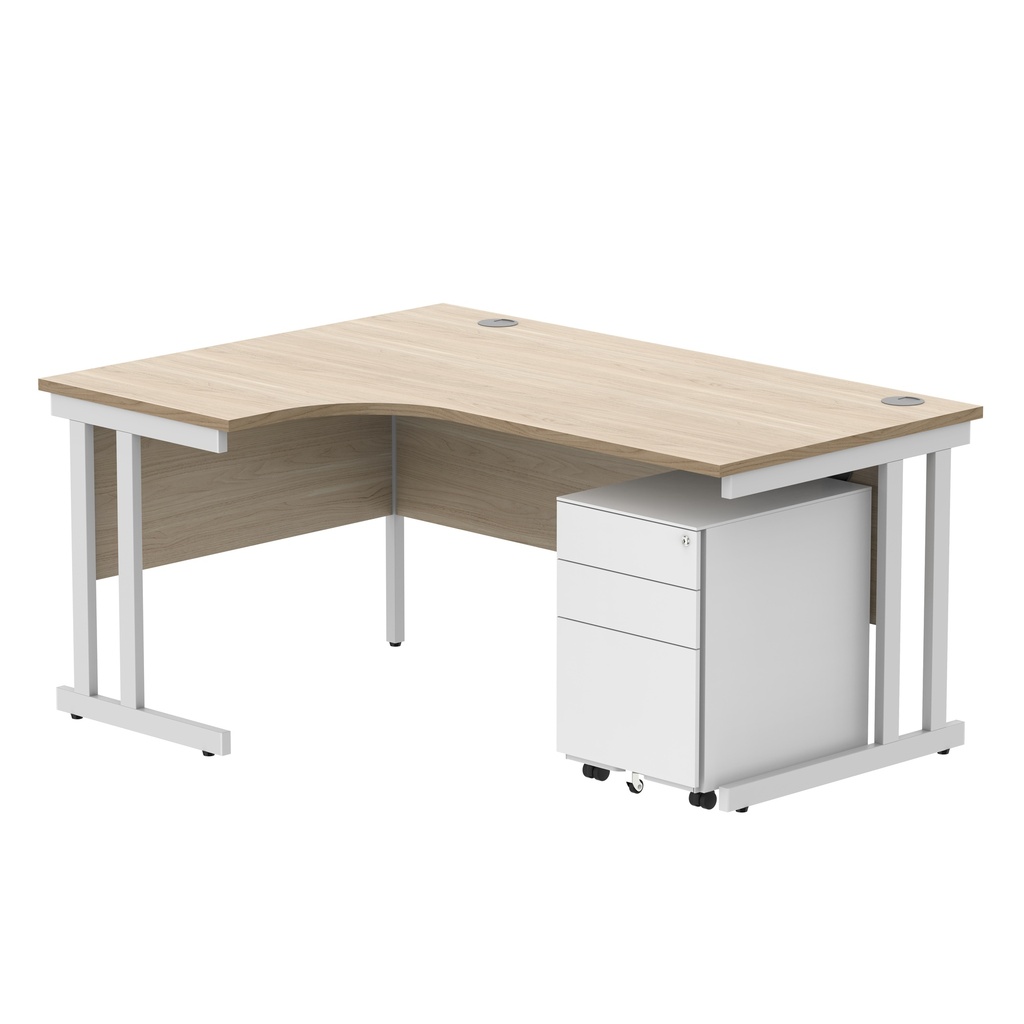 Double Upright Left Hand Radial Desk + Under Desk Steel Pedestal 3 Drawers (FSC) | 1600X1200 | Canadian Oak/White