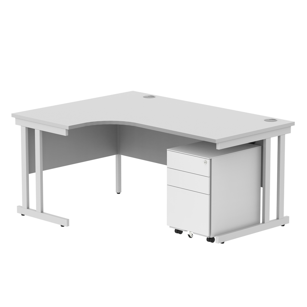 Double Upright Left Hand Radial Desk + Under Desk Steel Pedestal 3 Drawers (FSC) | 1600X1200 | Arctic White/White