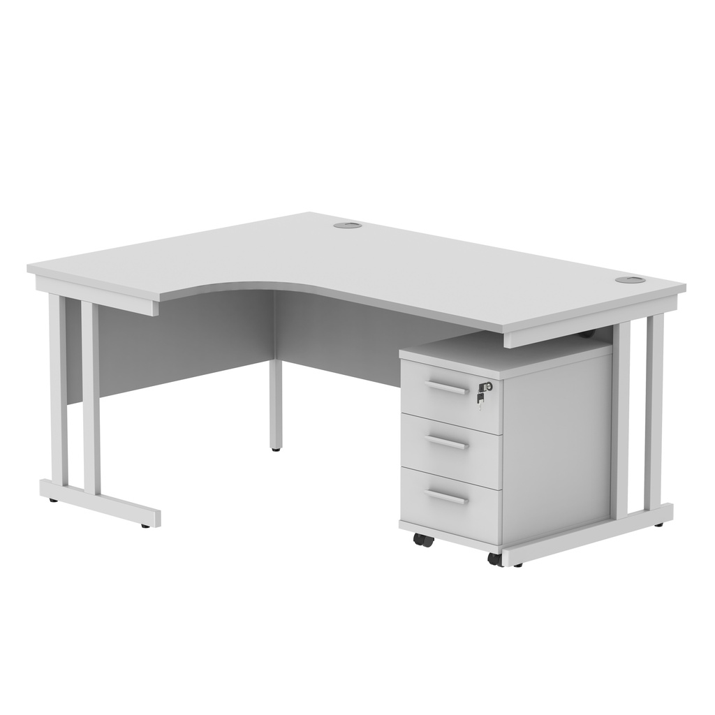 Double Upright Left Hand Radial Desk + 3 Drawer Mobile Under Desk Pedestal (FSC) | 1600X1200 | Arctic White/White