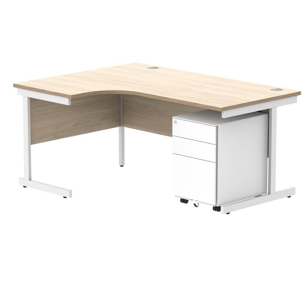 CORE Single Upright Left Hand Radial Desk + Under Desk Steel Pedestal 3 Drawers (FSC) | 1600 X 1200 | Canadian Oak/White