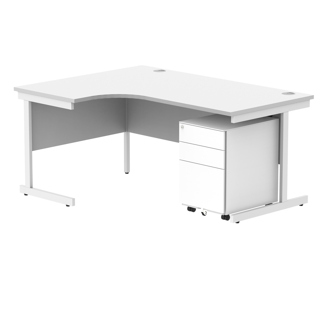 CORE Single Upright Left Hand Radial Desk + Under Desk Steel Pedestal 3 Drawers (FSC) | 1600 X 1200 | Arctic White/White