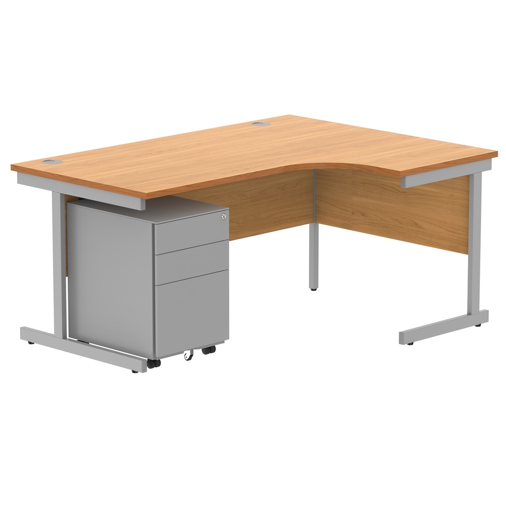 CORE Single Upright Right Hand Radial Desk + Under Desk Steel Pedestal 3 Drawers (FSC) | 1600 X 1200 | Norwegian Beech/Silver