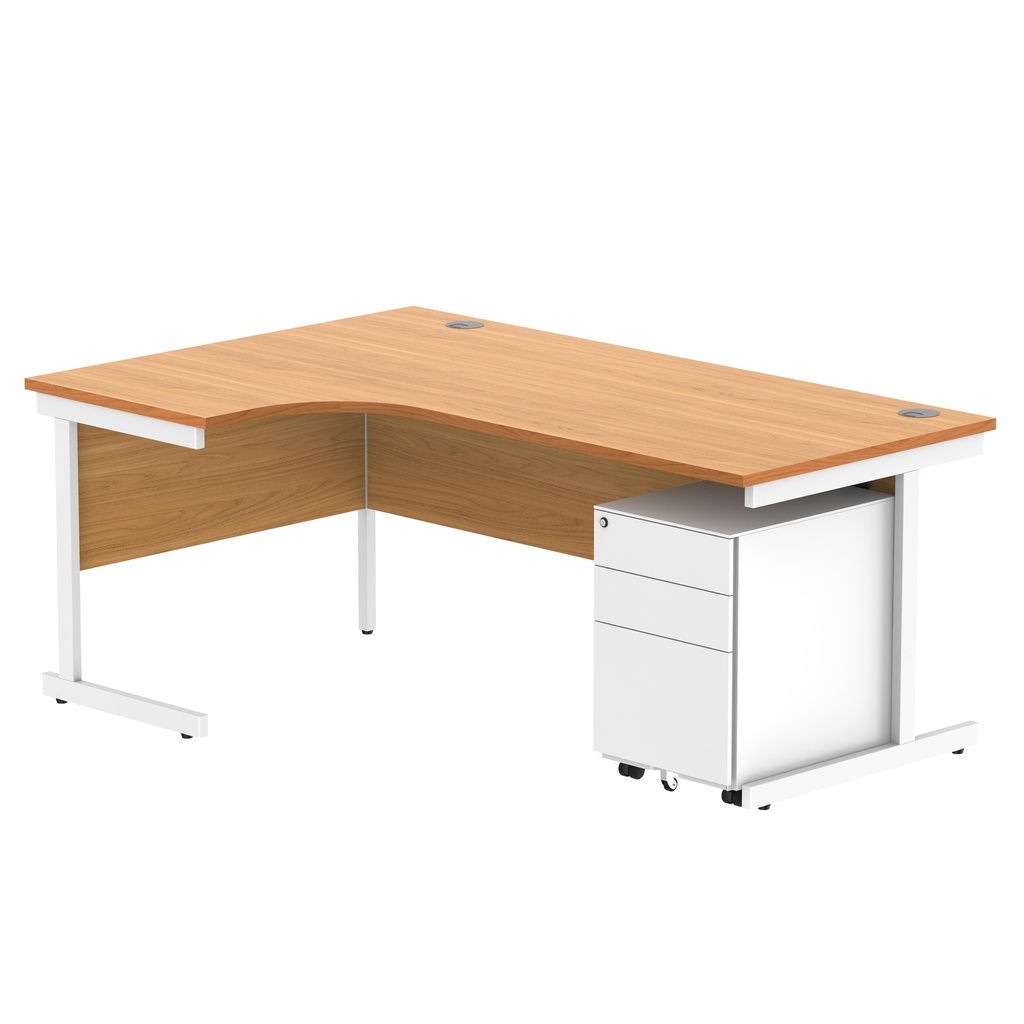 CORE Single Upright Left Hand Radial Desk + Under Desk Steel Pedestal 3 Drawers (FSC) | 1800 X 1200 | Norwegian Beech/White